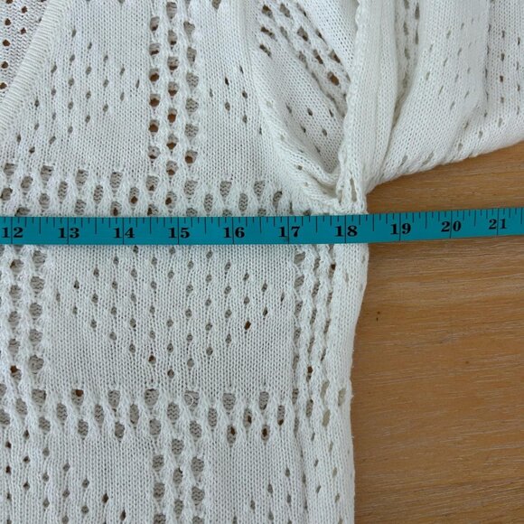 Pilcro Cardigan Sweater Sz Sm Crochet White Pointelle Peplum Bell Sleeve Boho - Picture 9 of 10